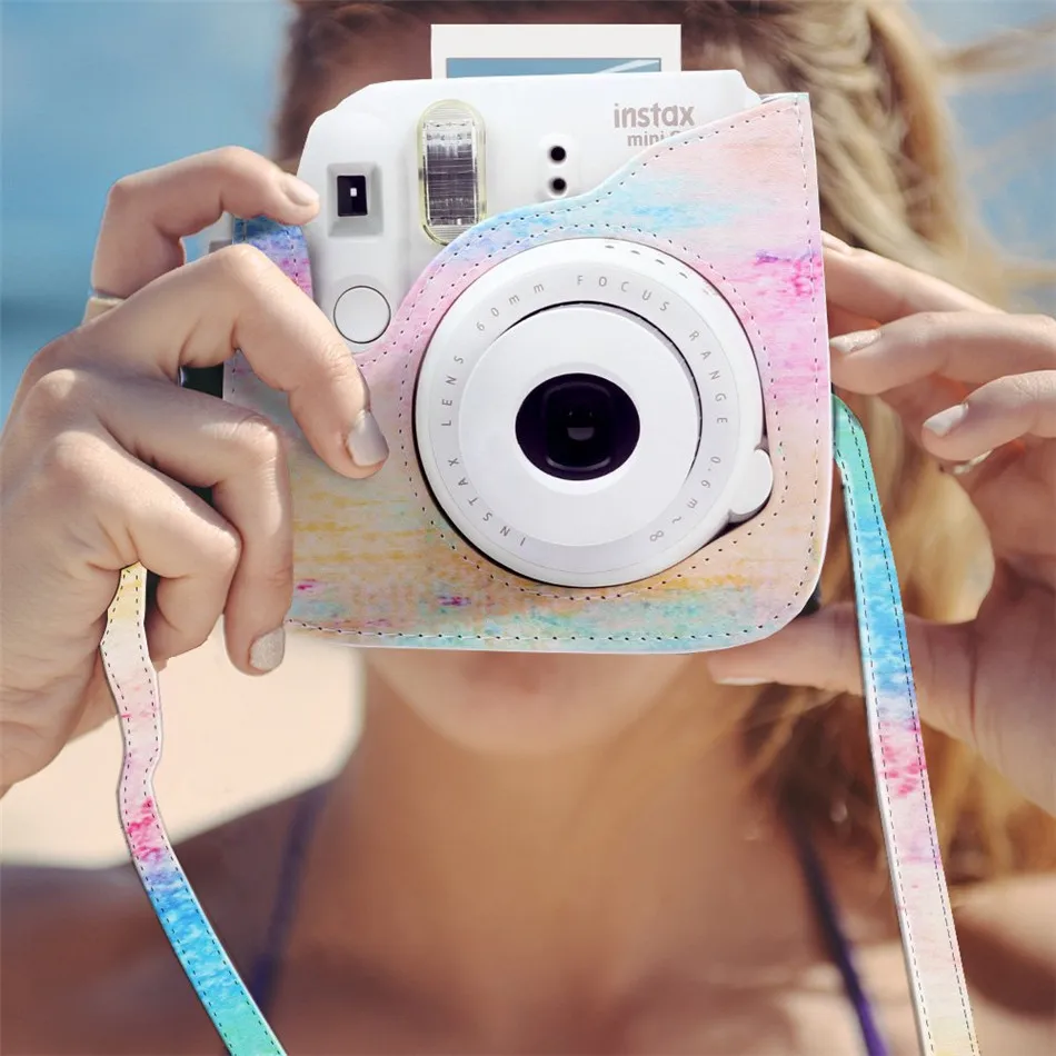 Сумка для камеры Fujifilm Instax Mini 9 8 + PU кожаная сумка фото чехол с ремешком наклейка