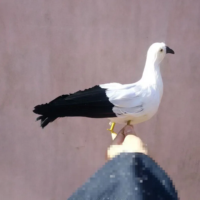 

simulation Seagull toy plastic & feather black tail standing bird gift about 30x20cm 1616
