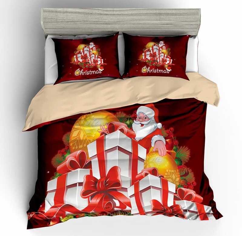 Yi chu xin Christmas duvet cover set queen size  Microfiber Fabric Home kids bed set  2/3 pcs king size bedding set