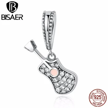 

925 Sterling Silver Musical Instrument Popular Guitar Pendant Fit BISAER Charms Bracelets Women Fashion Jewelry ECC113