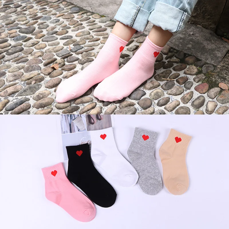 

1Pair Fashion Socks Woman Spring Ankle Socks Girls Cotton Color Breathable Novelty Heart Casual Socks Lady