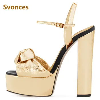 

Fashion Gold Woman Sandals Platform Thick High Heels Designer Zapatos Mujer Peep Toe Lady Pumps Brand Sexy Party Shoes Women 43