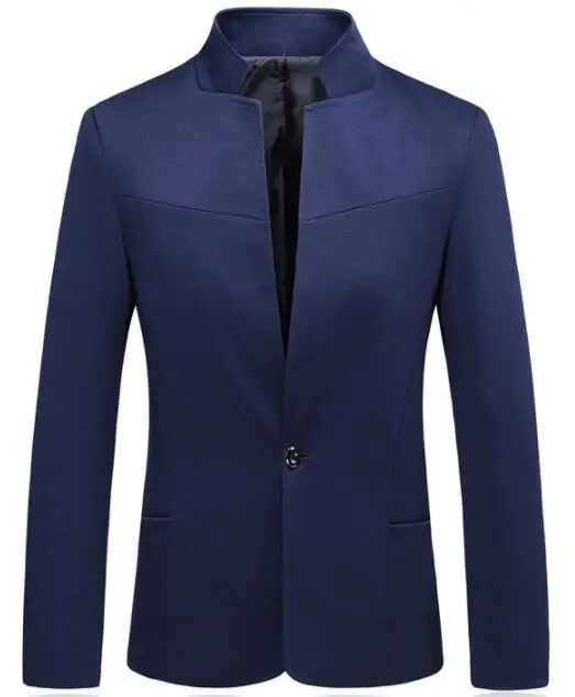 Мужской серый костюм куртка Размер 5XL мужской s Досуг блейзер куртки Тонкий Дизайн Стенд воротник куртки человек - Цвет: Тёмно-синий