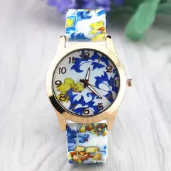 Женские часы для девочек Наручные часы силиконовый ремешок с цветочным принтом деловые часы Женские кварцевые наручные часы