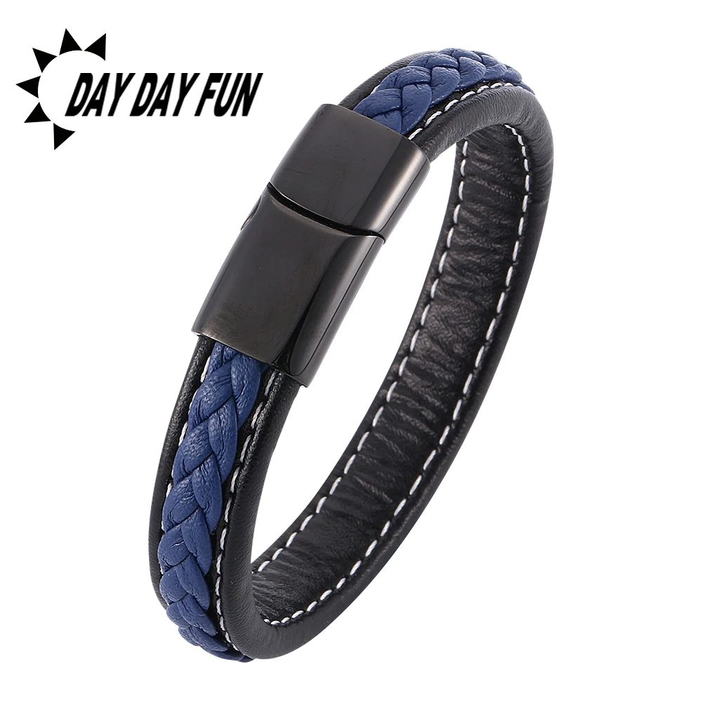 

Newest Fashion Leather Bracelet for Men Brown Braid Multilayer Rope Chain Stainless Steel Magnetic Clasp Man Jewelry Gifts ALL2