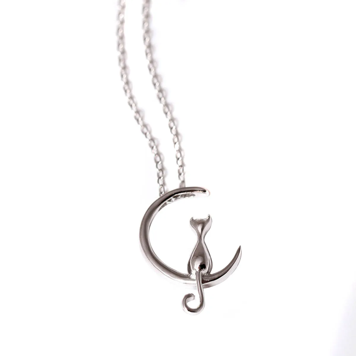 Fashion Cat Moon Pendant Necklace Charm Silver Gold Color Link Chain Necklace For Pet Lucky Jewelry For Women Gift Shellhard