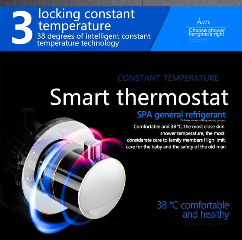 LED Shower Mixer Set Thermostat Faucet Shower Shower Head Powered by Water Square Saving Water Chromed Spout (7)