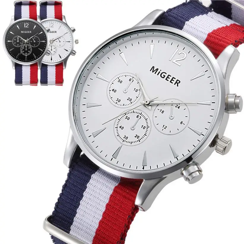 MIGEER Mens Fashion Canvas Alloy Analog Watch Wrist Watches Drop Shipping P23 Jul20 | Наручные часы