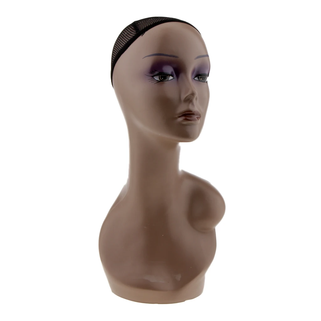 21' ABS Black Women Female Mannequin Head Bust Wig Hat Jewelry Scarf Display Stand w/ Hairnet