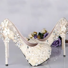 Игристое цвета слоновой кости свадебные модельные туфли свадебные бальный наряд обувь сияющий кристалл со стразами на высоком каблуке Свадебная обувь