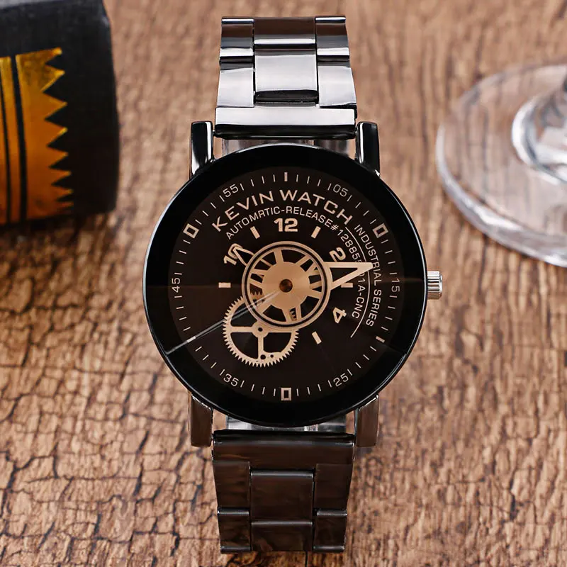 

KEVIN 2019 New Arrival Elegant Gear Quartz Wrist Watch Women Black/Sandy Beige Dial Stainless Steel Strap Gift for Christmas