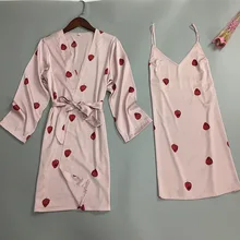 Милый розовый клубничный Костюм-двойка с принтом; комплект одежды Lougne; удобная мини-Женская домашняя одежда; шелковистая одежда для сна; имитация домашнего костюма