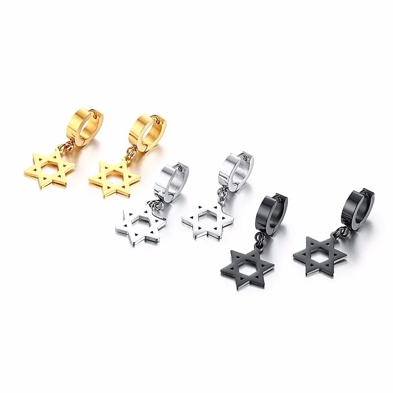 Иудейская Звезда Давида серьги для мужчин и женщин из нержавеющей стали серьга в виде кольца клип закрытие разные цвета