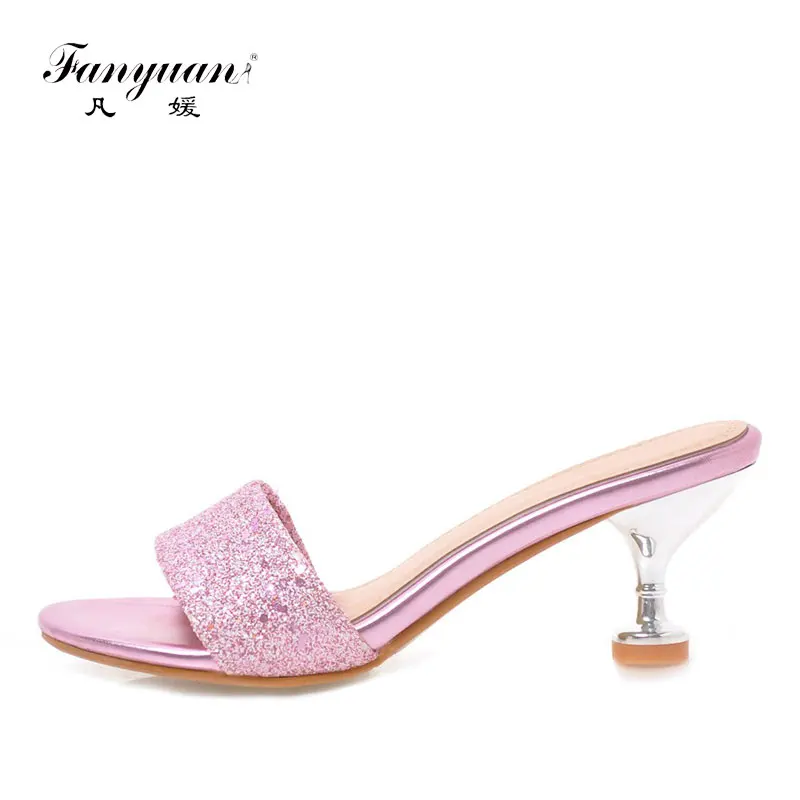 

Fanyuan Summer Slippers Women Bling Flip Flops Stiletto Heels sandalias Women Elegant Ladies Slides Gold Silver Sandals Female