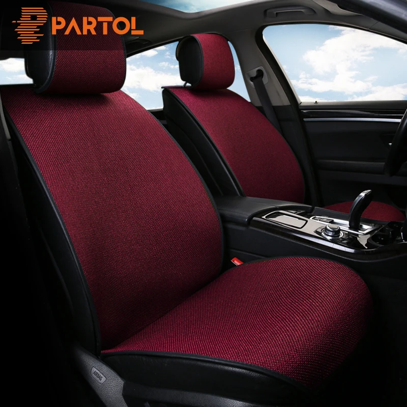 Partol Linen Fabric Car Seat Cover Set Universal Automobiles Seat Pad Protector Auto font b Interior