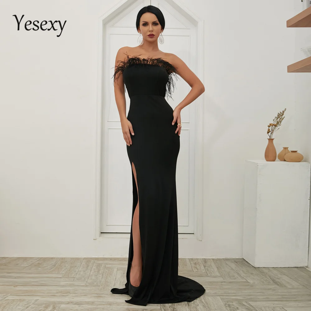 

Yesexy 2019 Women Sexy Off Shoulder Tassel Backless High Split Dresses Female Maxi Elegant Party Dress Vestdios VR18511