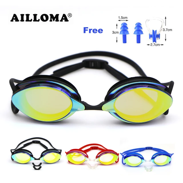 Cheap AILLOMA Best 3 Size Noze pad Anti-UV Swimming Goggles Professional Waterproof PC Lens Adjustable Swimming Glasses Eyewear