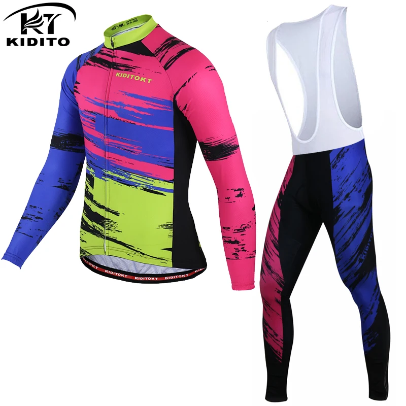 

KIDITOKT Pro Team Winter Thermal Fleece Cycling Jersey Gel Pad Bib Pants Kit bicicleta Ropa Ciclismo Invierno Bicycle Clothing