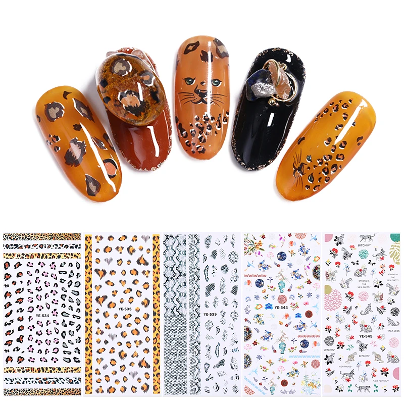 

1 Sheet Water Nail Stickers Black Cartoon Animal Leopard Flower Designs Nail Art Sliders For Nail Decals DIY Manicure