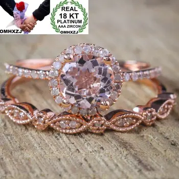

OMHXZJ Wholesale European Fashion Woman Man Party Wedding Gift Luxury White AAA Zircon 18KT Rose Gold Ring Set RR527