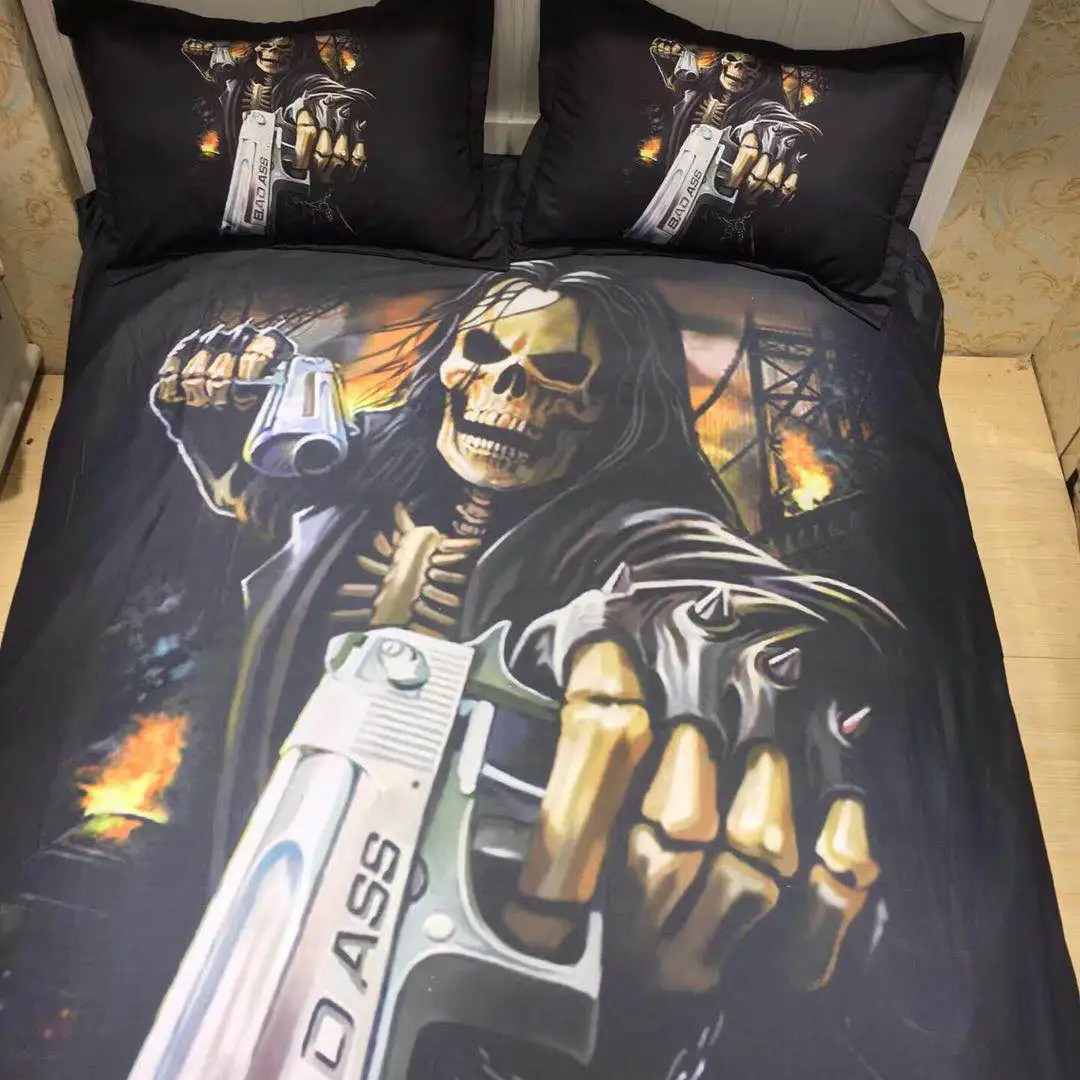 Bad Ass Skull Printed Bedding Set Queen Size, 3d King Duvet Cover Set