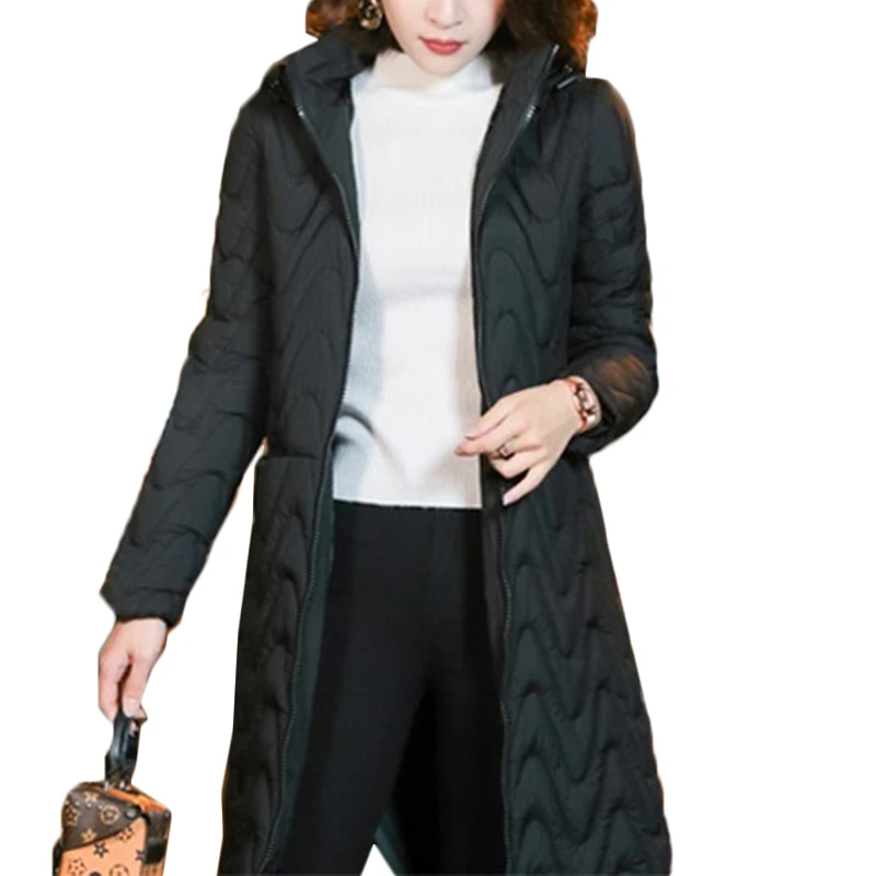 Зимняя женская куртка с капюшоном, плотное пуховое хлопковое пальто, винтажная Женская длинная парка, облегающая оранжевая верхняя одежда больших размеров 3XL 847 - Цвет: black
