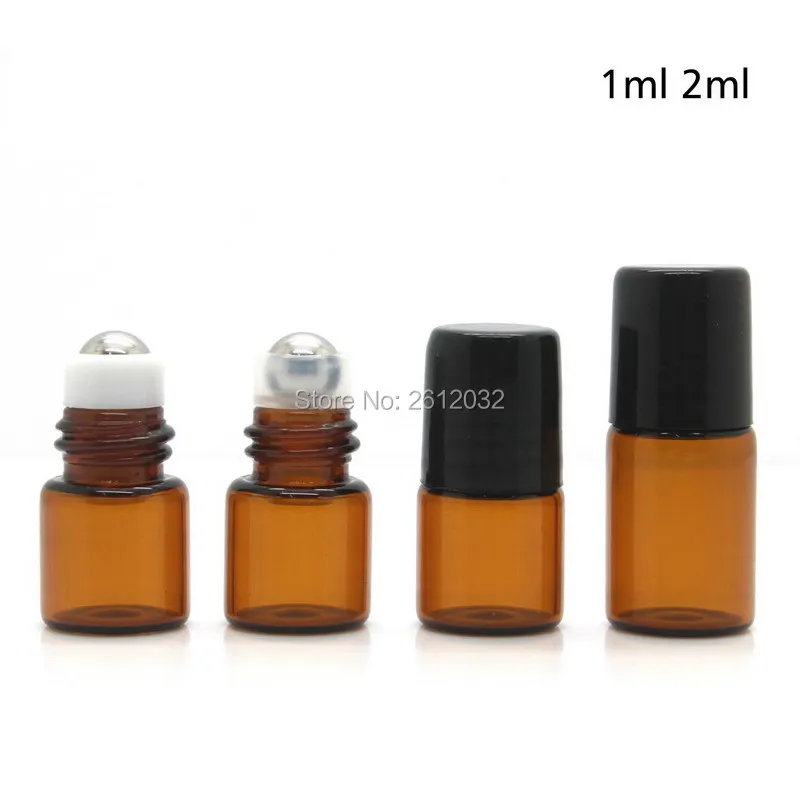 

1ml 2ml Brown Amber Glass Roll On Essential Oil Perfume Bottle Stainless Steel glass Roller Ball with gold black cap