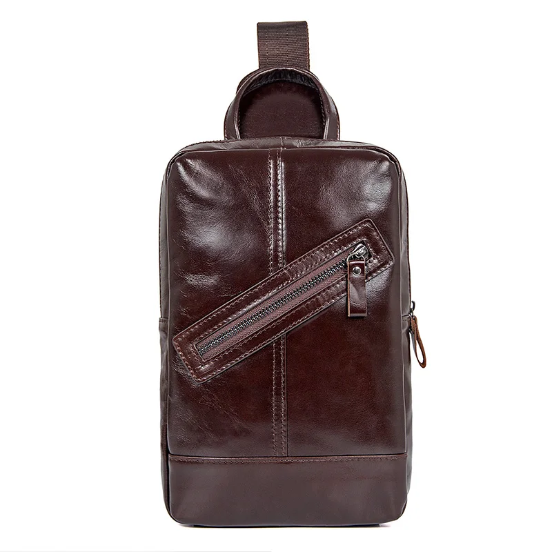 

J.M.D Imported Real Leather Men's Chest Bag Brown Cross Body Bag Fits Wallet Cell Phone Cow Leather Top Handle Bag 4010C