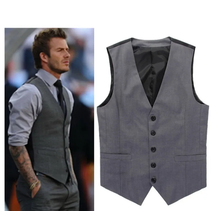 

Hot Sale Gray Slim Fit Vest Dress For Men David Beckham Formal Men's Wedding Suit Sleeveless Vest Blazer Man Vest
