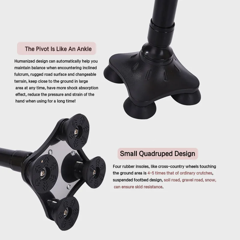 Folding LED Safety Walking Aluminum Alloy Folding Cane With Lamp Old people's Crutches Telescopic Anti-skid Four-legged Crutches