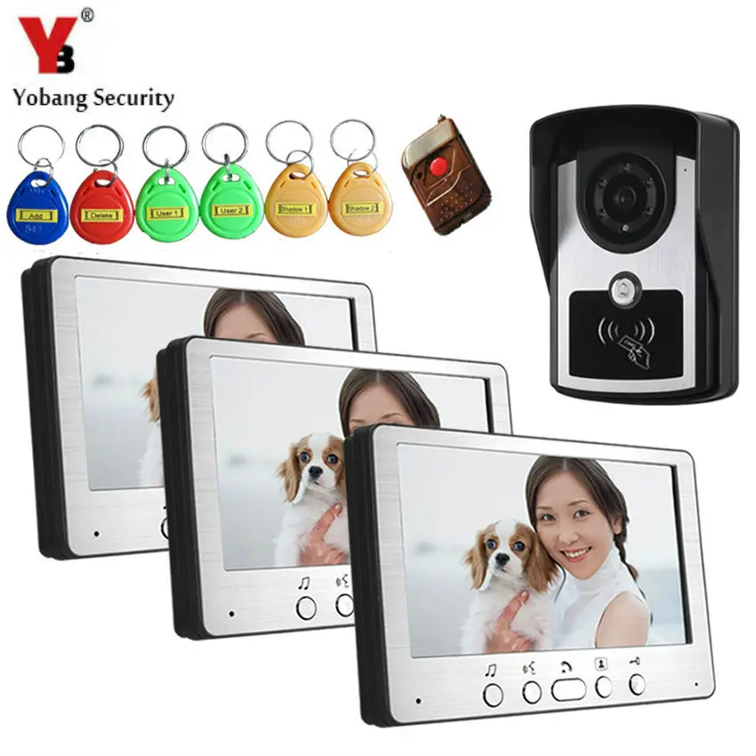 

YobangSecurity Video Intercom Monitor 7" Door Phone Home Security Color Wired With RFID ID Keyfobs for House Office Apartment
