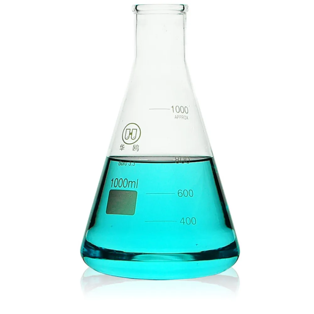 Стеклянная колба Erlenmeyer 1000 мл лабораторная коническая бутылка 1 л обычная