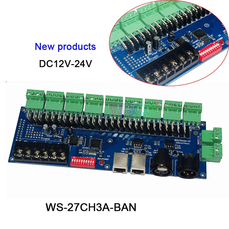 

DC12V-24V,27channels DMX512 decoder series,with XRL 3P RJ45 27CH led RGB controller for led strip light led lamp