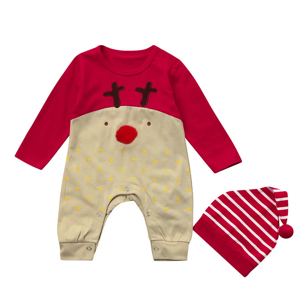 Комбинезон на год и Рождество; одежда; свитер с рисунком оленя для маленьких мальчиков и девочек; вязаный хлопковый комбинезон; BFOF