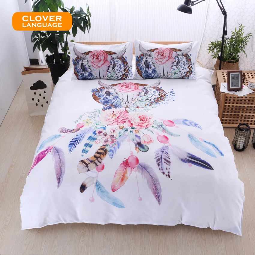 

Dreamcatcher Feathers Bedding Set Bohemian Printed Watercolor Beddingset 3Pcs Duvet Cover Pillowcase Queen King