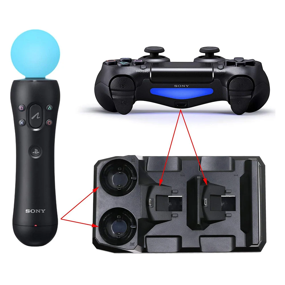 Для Playstation 4 PS4 Slim Pro PS VR PS Move Motion контроллеры 4 в 1 Зарядное устройство USB зарядная док-станция Подставка для хранения