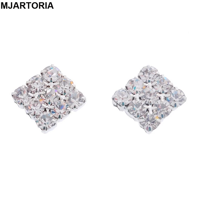 Fashion Crystal Rhinestone Diamante Stud Earring Square Magnetic Fashion Crystal Rhinestone Diamante Stud Earring Square Magnetic Clip On Earrings For Womens Silver Tone