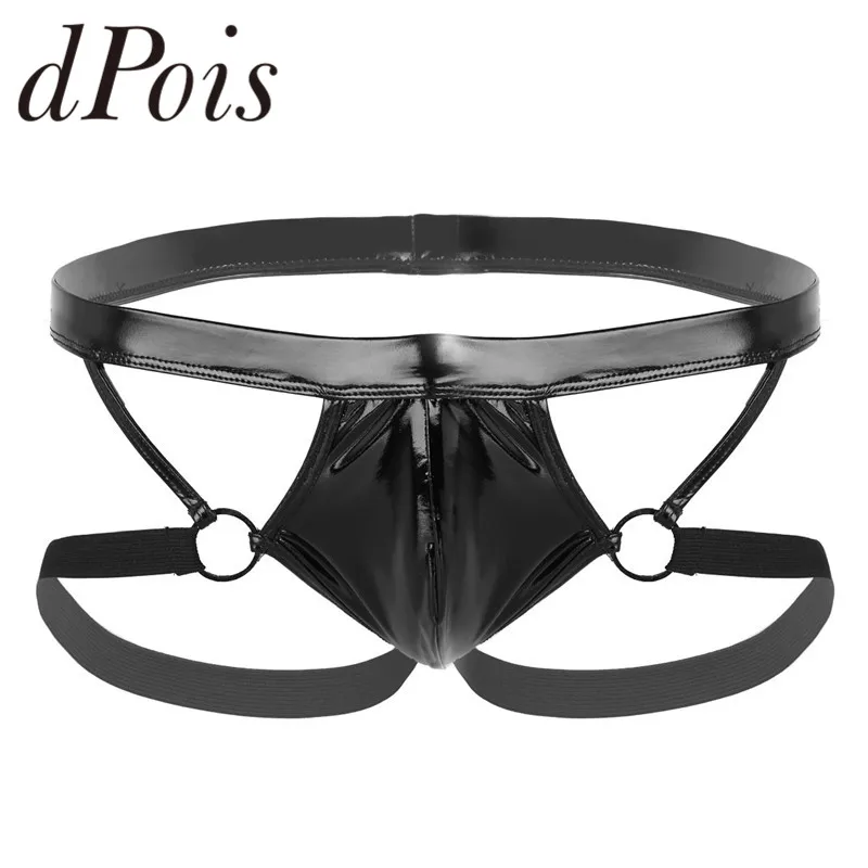 

Mens Sissy Lingerie Wet Look Patent Leather Bulge Pouch Open Butt Low Rise G-String Briefs Jockstrap Underwear Homme Sexy Briefs