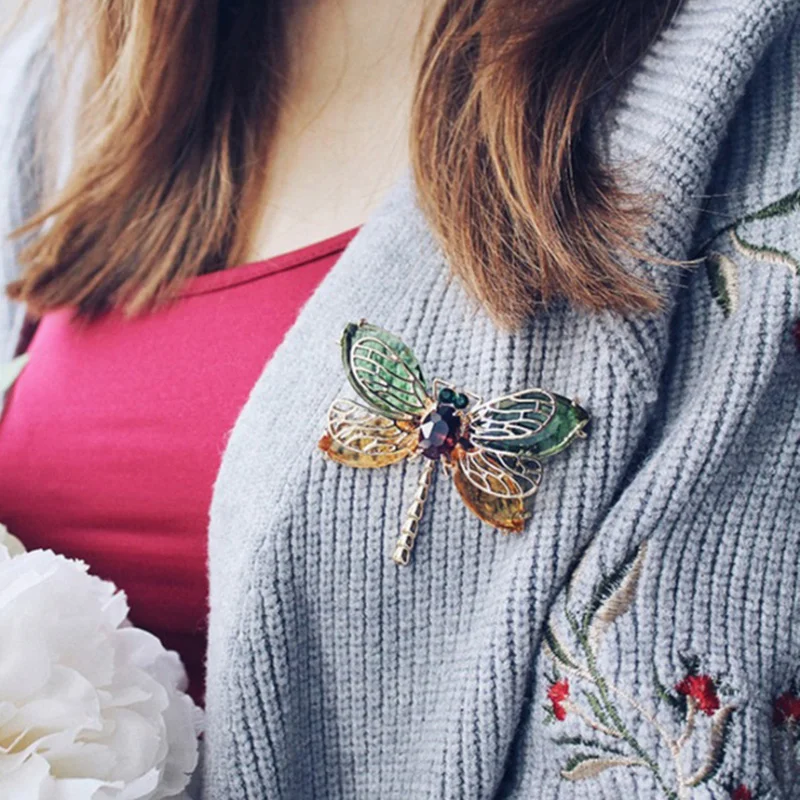 

JShine Green Cute Animal Dragonfly Brooches Pins for Women Delicate Crystal Brooch Clothing Accessories Fashion Jewelry