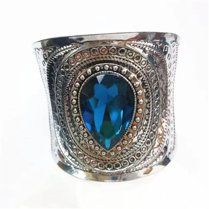 Винтажные богемные широкие браслеты-манжеты и браслеты для женщин, древние серебряные браслеты с кристаллами в виде капли воды, турецкие ювелирные изделия