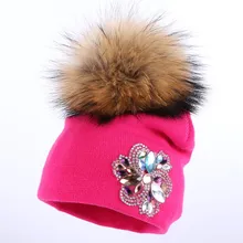 ; модная детская зимняя шапка для мальчиков и девочек; Милая шапка с помпоном из норки для малышей; хлопковые Разноцветные Детские брендовые шапочки с цветочным рисунком