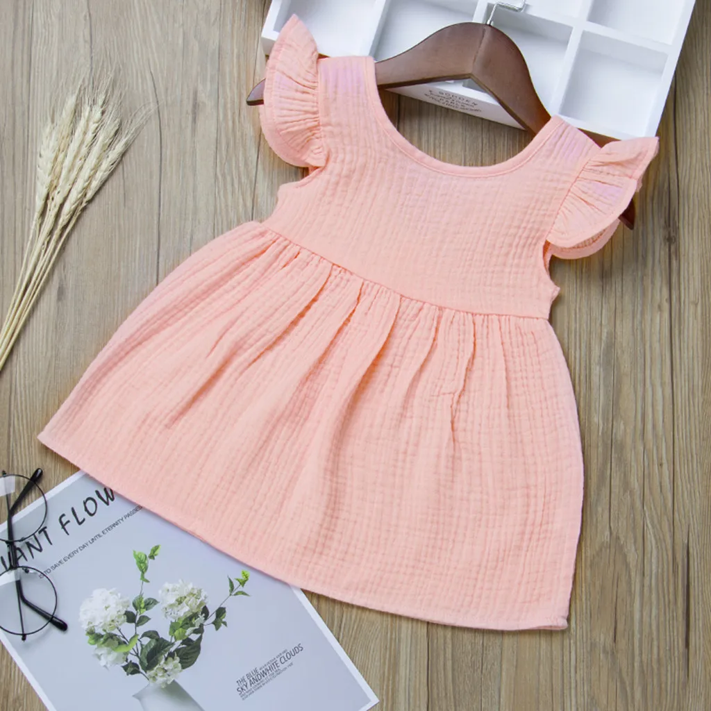 Летняя Новинка; модное однотонное платье с рукавами-крылышками для маленьких девочек; платья; ; ; Z5