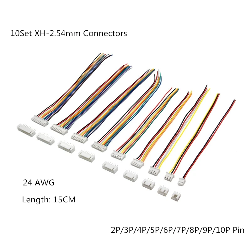 

10Sets XH 2.54mm Wire Cable Connector 2/3/4/5/6/7/8/9/10 Pin Pitch Male Female Plug Socket 15CM Wire Length 24AWG