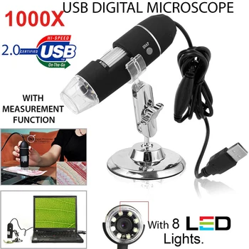 

2MP USB Digital Microscope 8LED 1000X Endoscope+Stand Device portable Hand Held Endoscope Black Real-time Video