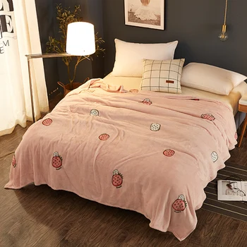 

Brand pink strawberry microfiber blankets for beds big size blanket sofa adult travel fleece blanket winter home textile LREA