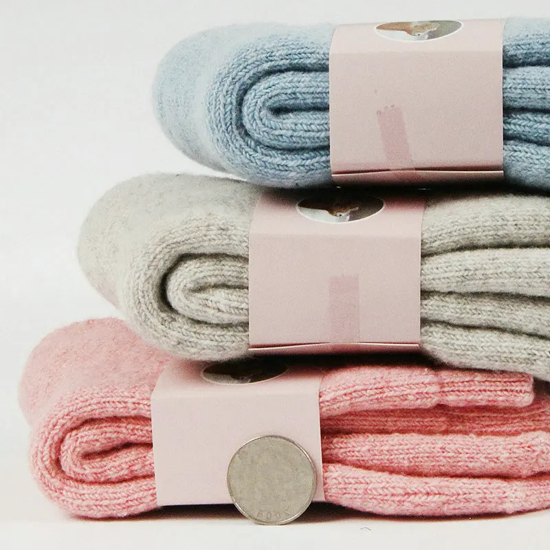 Новая мода зимние из кроликовой шерсти уплотненные теплые носки Для женщин чистых качественных полотенец Цвет термоноски ультра толстом каблуке женский Meias носки W13