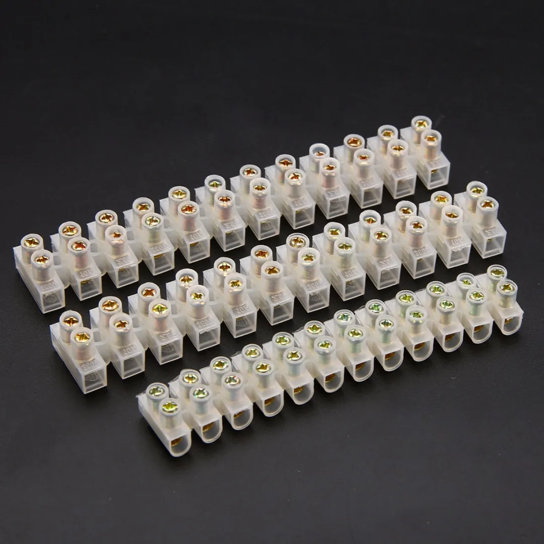 3pcs New White Copper 12 Way Barrier Screw Terminal Block Wire Connector Strip 3A 6A 10Amp For Electrical Wiring Household Use