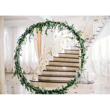 

Colorwonder Wedding Backgrounds for Photography 7x5 White Curtains Wood Stairs Backdrop for Bridal Shower Green Flower Photos