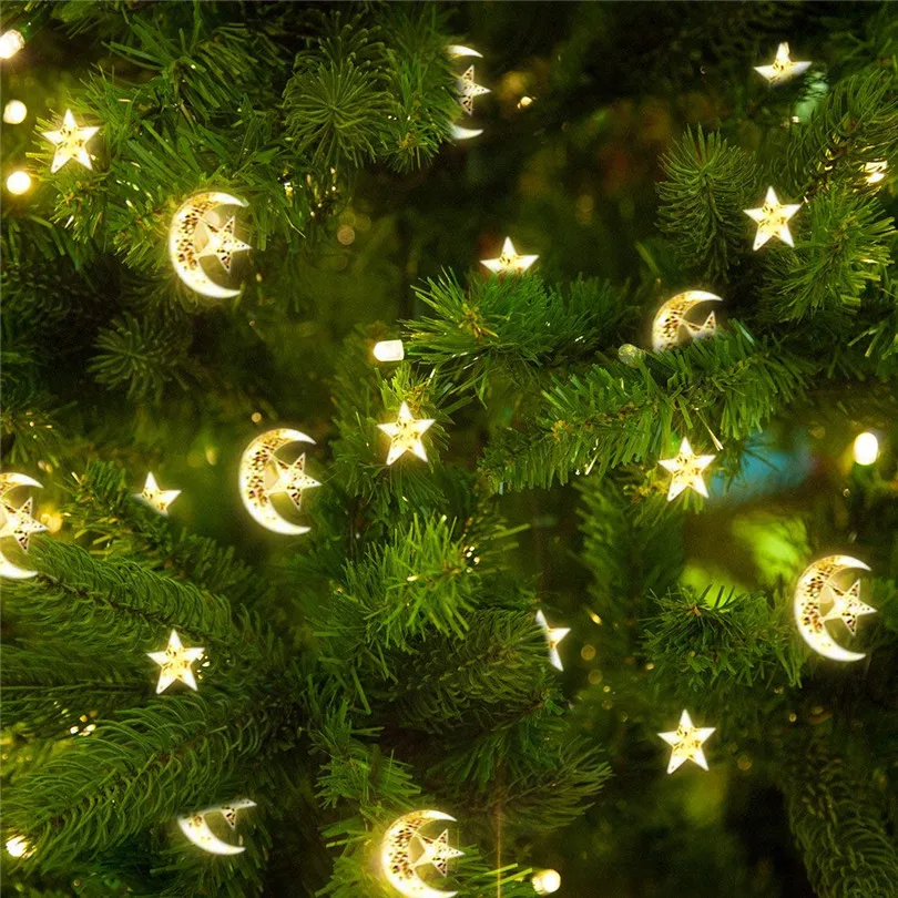 138 светодиодный s Moon Star Строка Рождественские огни для наружного и внутреннего освещения светодиодный лампа загорается декоративное