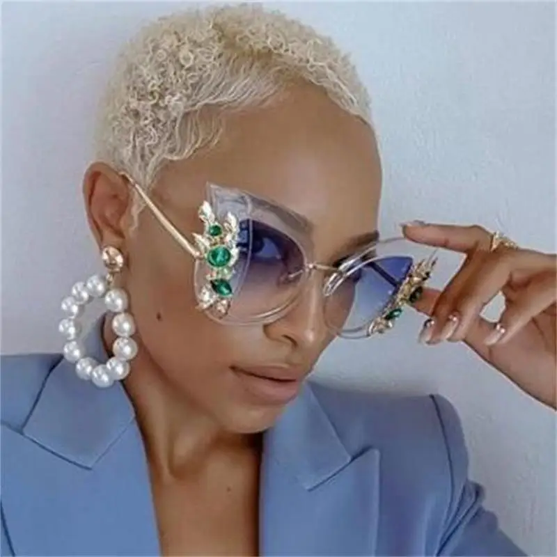 2019 Fashion Lunettes de soleil Femme Luxe Diamant Vintage surdimensionné cristal gothique UV 